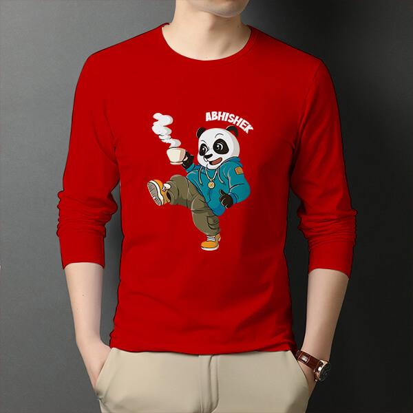 Cool Panda Customized Printed Men's Full Sleeves Cotton T-Shirt