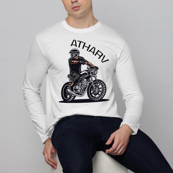 Biker Customized Printed Men's Full Sleeves Cotton T-Shirt