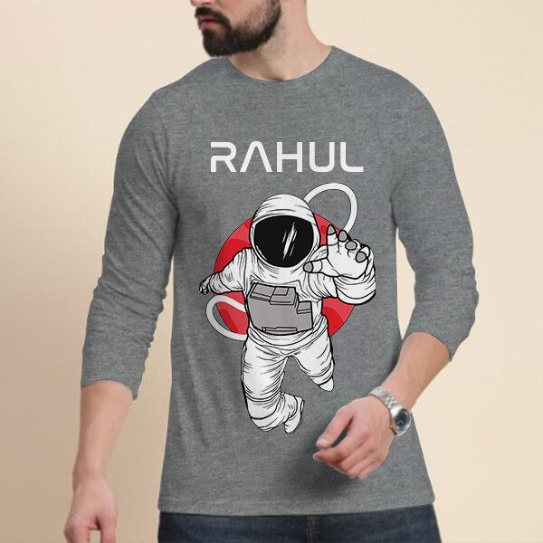 Astronaut Customized Printed Men's Full Sleeves Cotton T-Shirt