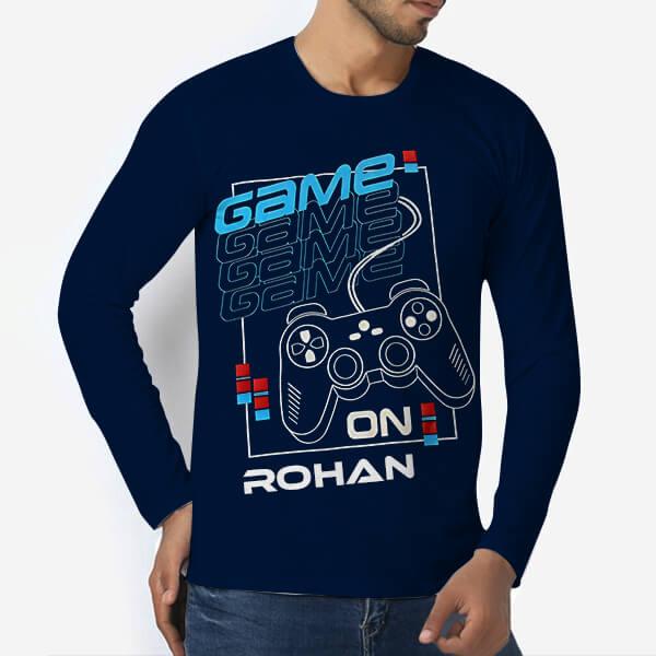 Game On Customized Printed Men's Full Sleeves Cotton T-Shirt