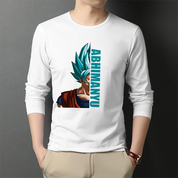 Calm Blue Customized Printed Men's Full Sleeves Cotton T-Shirt