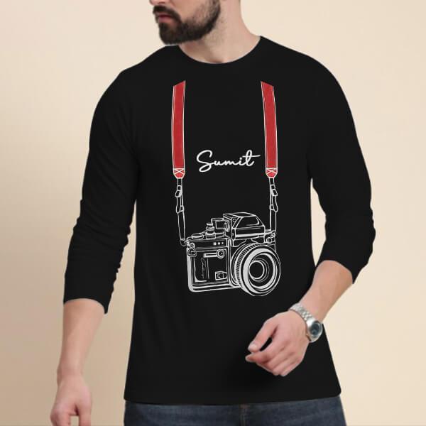 Camera Customized Printed Men's Full Sleeves Cotton T-Shirt