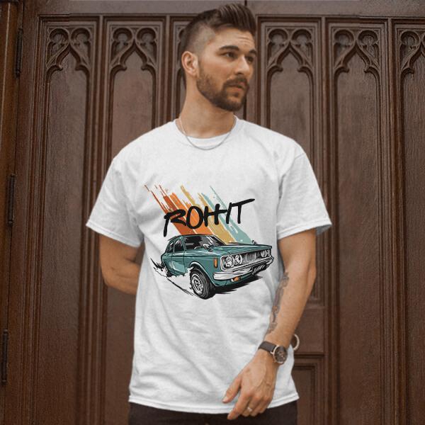 Fast Car Customized Printed Men's Half Sleeves Cotton T-Shirt
