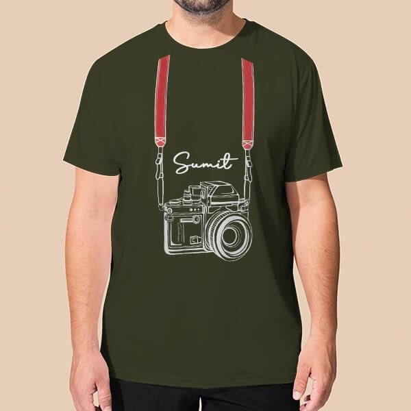 Camera Customized Printed Men's Half Sleeves Cotton T-Shirt