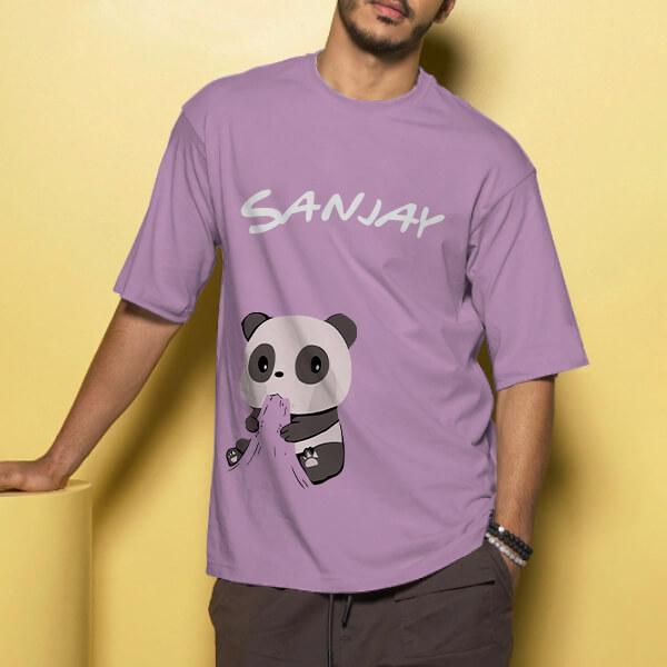 Cute Panda Oversized Hip Hop Customized Printed Men's Half Sleeves Cotton T-Shirt