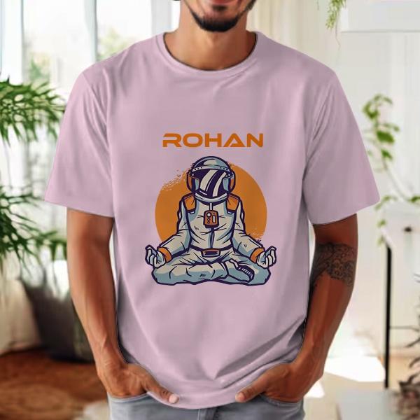 Meditating Astronaut Oversized Hip Hop Customized Printed Men's Half Sleeves Cotton T-Shirt