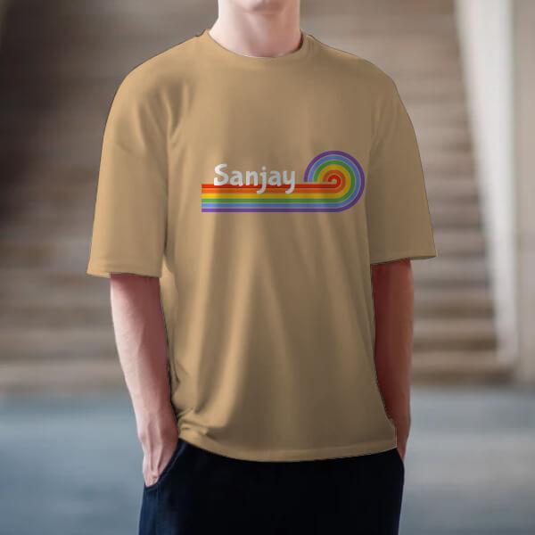 Rainbow with Name Oversized Hip Hop Customized Printed Men's Half Sleeves Cotton T-Shirt