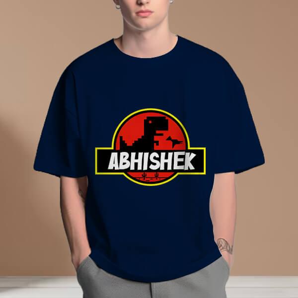 Dino Name Oversized Hip Hop Customized Printed Men's Half Sleeves Cotton T-Shirt