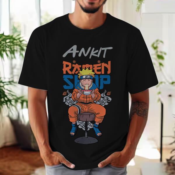 Ramen Shop Oversized Hip Hop Customized Printed Men's Half Sleeves Cotton T-Shirt