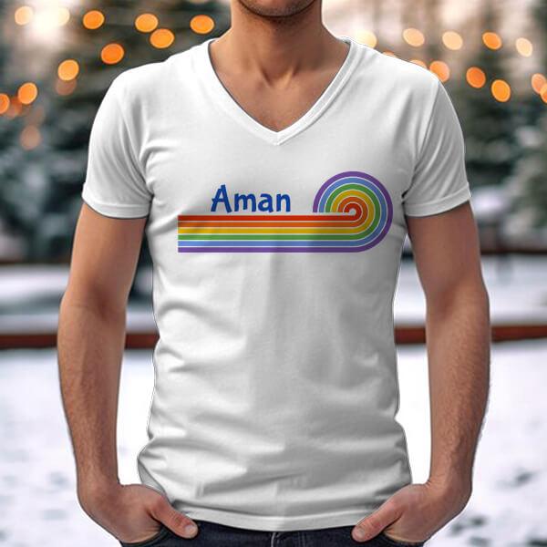 Rainbow with Name V Neck Customized Printed Men's Half Sleeves Cotton T-Shirt