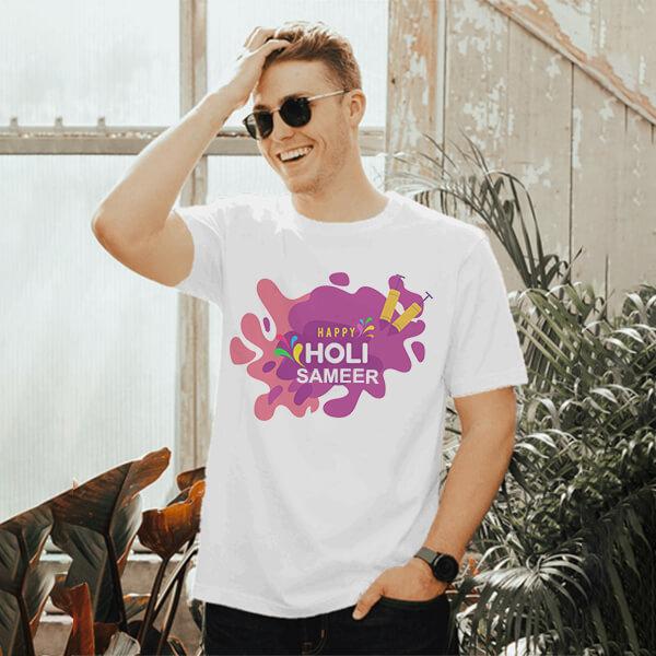 Holi Purple Theme Customized Printed Unisex Half Sleeves T-Shirt for Men & Women