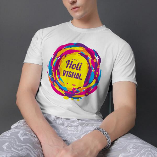 Happy Holi Customized Printed Unisex Half Sleeves T-Shirt for Men & Women
