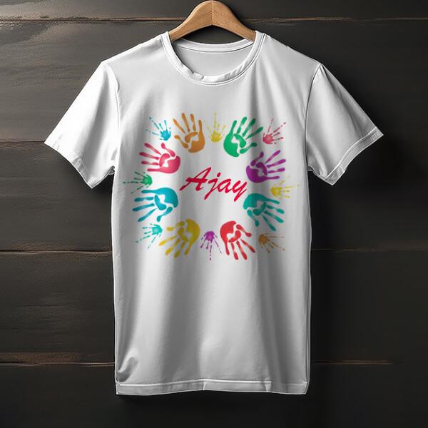 Colorful Holi Hands Customized Printed Unisex Half Sleeves T-Shirt for Men & Women