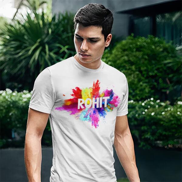 Holi Colors Customized Printed Unisex Half Sleeves T-Shirt for Men & Women