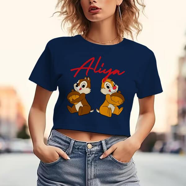 Cute Squirrels Customized Printed Women's Half Sleeves Cotton Crop Top T-Shirt