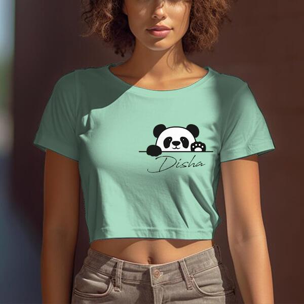 Cute Panda Customized Printed Women's Half Sleeves Cotton Crop Top T-Shirt