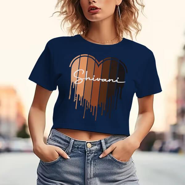 Shades of Heart Customized Printed Women's Half Sleeves Cotton Crop Top T-Shirt