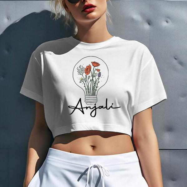Abstract Customized Printed Women's Half Sleeves Cotton Crop Top T-Shirt