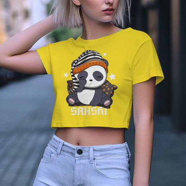 Cozy Panda Customized Printed Women's Half Sleeves Cotton Crop Top T-Shirt