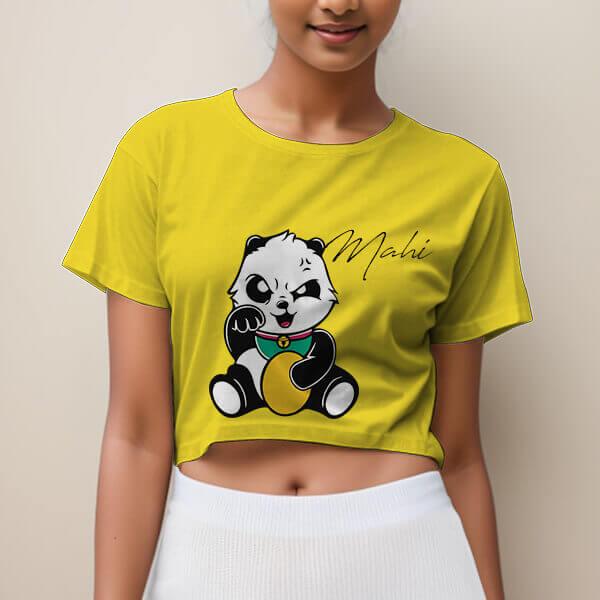 Baby Panda Customized Printed Women's Half Sleeves Cotton Crop Top T-Shirt