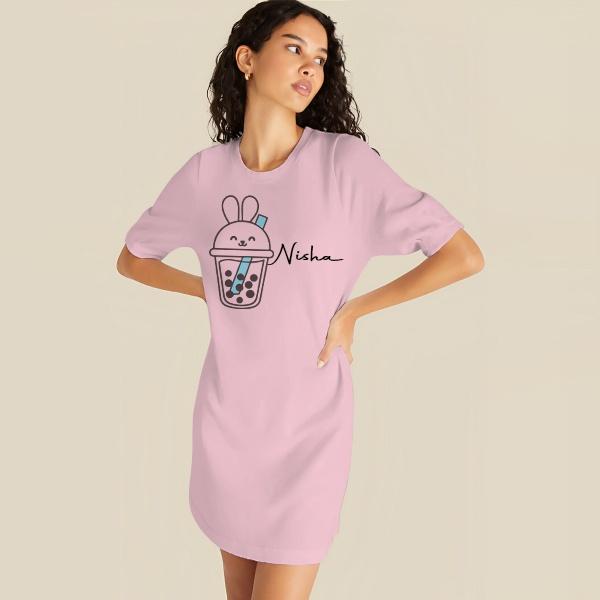 Cute Bunny Customized Printed Women's Long Top Knee Length Quarter Sleeves Dress