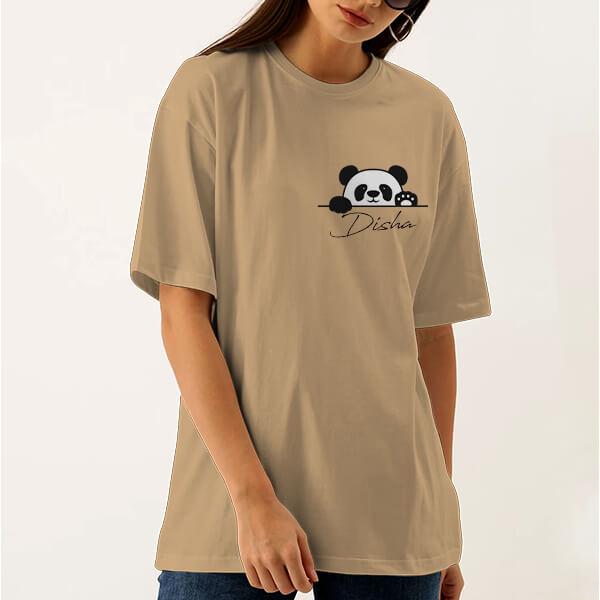 Cute Panda Oversized Hip Hop Customized Printed Women's Half Sleeves Cotton T-Shirt