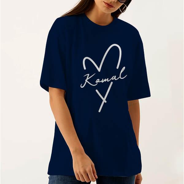 Heart with Name Oversized Hip Hop Customized Printed Women's Half Sleeves Cotton T-Shirt