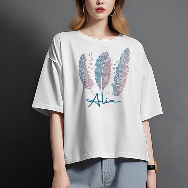 Feathers Oversized Hip Hop Customized Printed Women's Half Sleeves Cotton T-Shirt