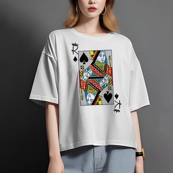 Playing Card Oversized Hip Hop Customized Printed Women's Half Sleeves Cotton T-Shirt