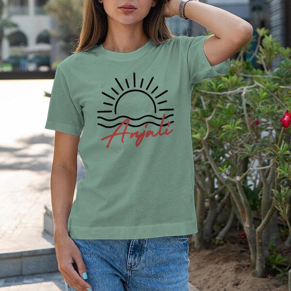Sunrise Customized Printed Women's Half Sleeves Cotton T-Shirt