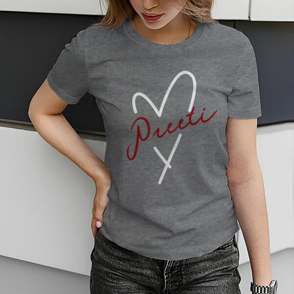 Heart with Name Customized Printed Women's Half Sleeves Cotton T-Shirt