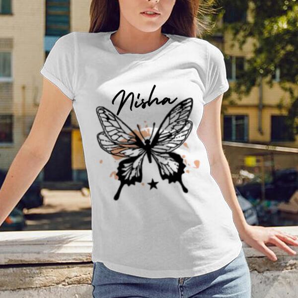 Butterfly Customized Printed Women's Half Sleeves Cotton T-Shirt