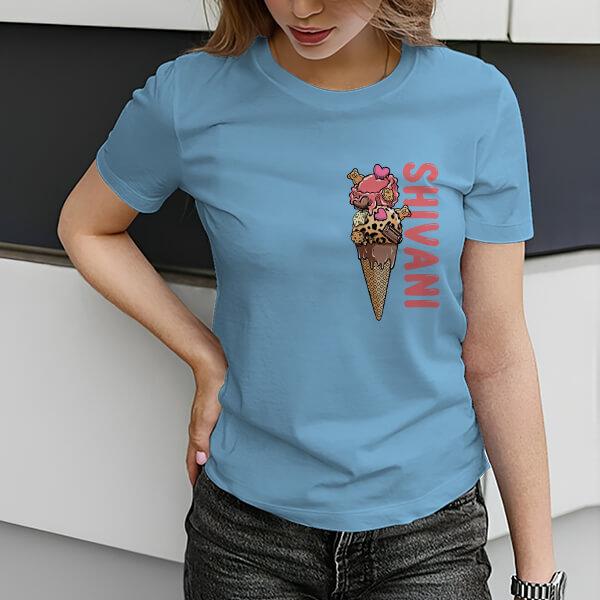 Ice Cream Customized Printed Women's Half Sleeves Cotton T-Shirt