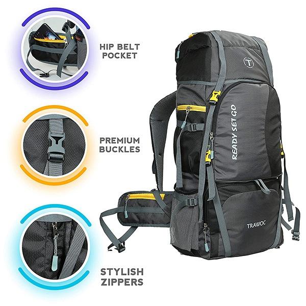 Black Customized 60 Litres Travel Bag Trekking Rucksack Travel Bag Hiking Backback