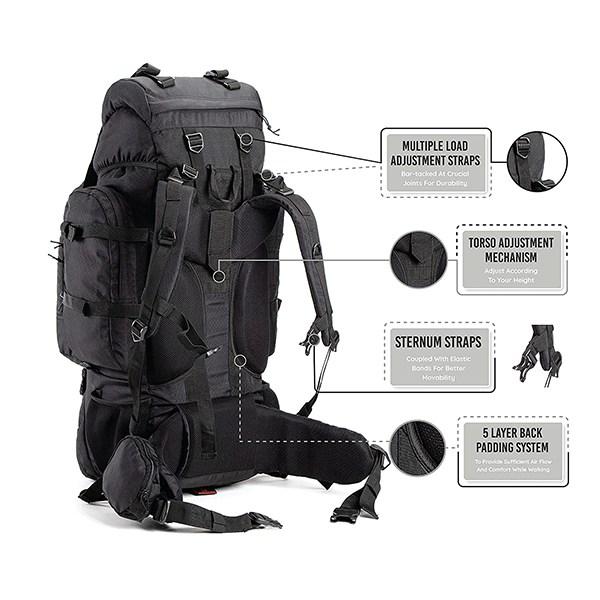 Black Customized 80 Litres Rucksack + Detachable Day Pack