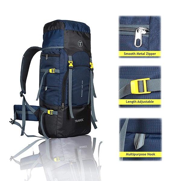 Black Customized 55 Litres Travel Backpack Camping Rucksack Hiking Trekking Bag