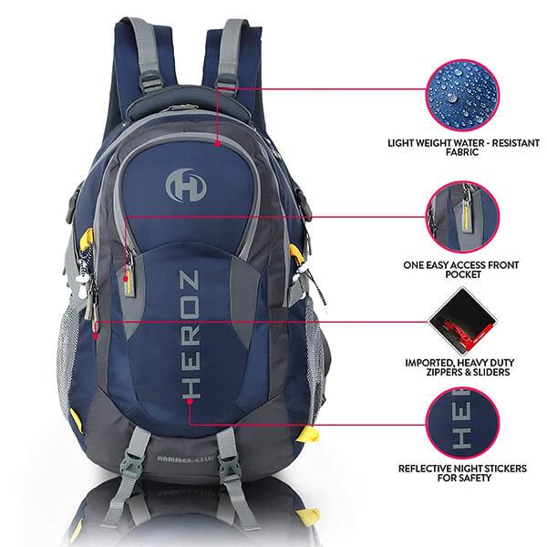 Grey & Navy Blue Customized Nylon 45 L Travel Laptop Backpack Fits Up to 17.3 Inch Laptop Notebook