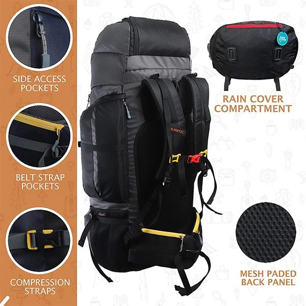 Black Customized 80L Travel Backpack Camping Hiking Rucksack Trekking Bag With Water Proof Rain Cover / Shoe Compartment
