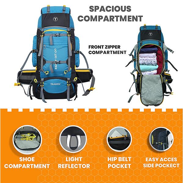 Sky Blue Customized TRAWOC 80L Travel Backpack