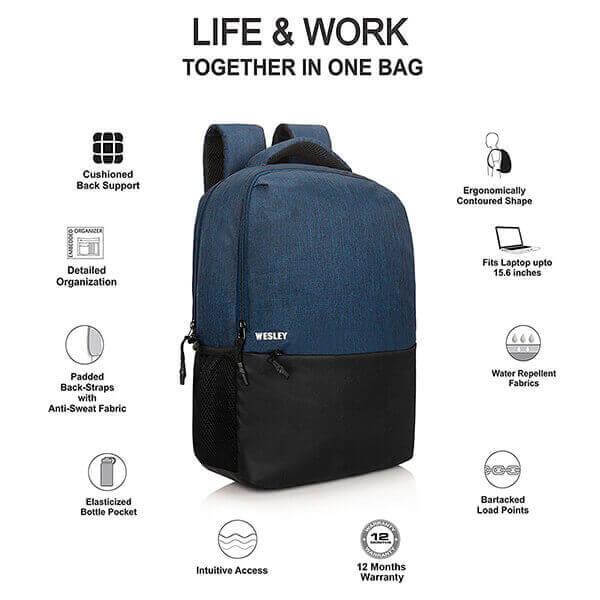 Blue and Black Wesley Waterproof Backpack