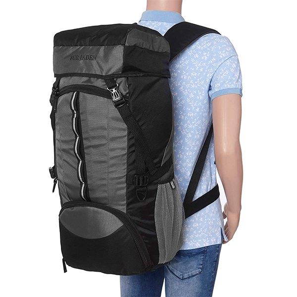 Black And Grey Customized 55 L Trekking Hiking Sports Travel Rucksack Backpack With Shoe Compartment