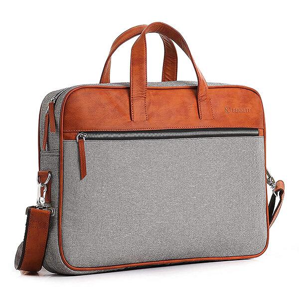 Tan-Grey Customized 15.6 inch Laptop Shoulder Messenger Sling Office Bag