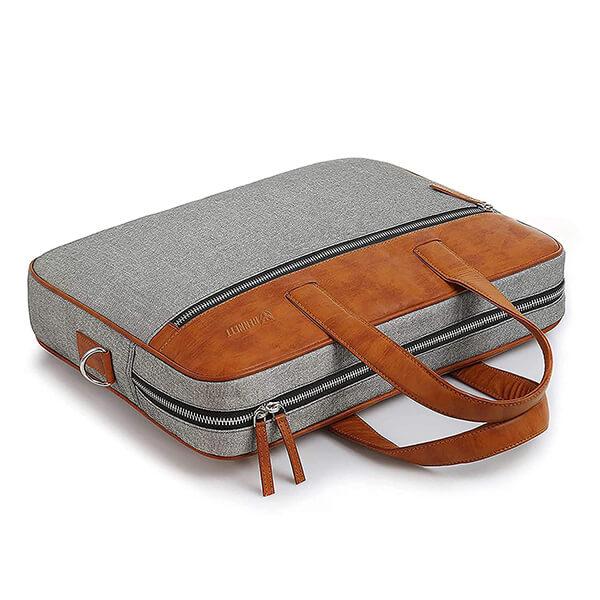 Tan-Grey Customized 15.6 inch Laptop Shoulder Messenger Sling Office Bag