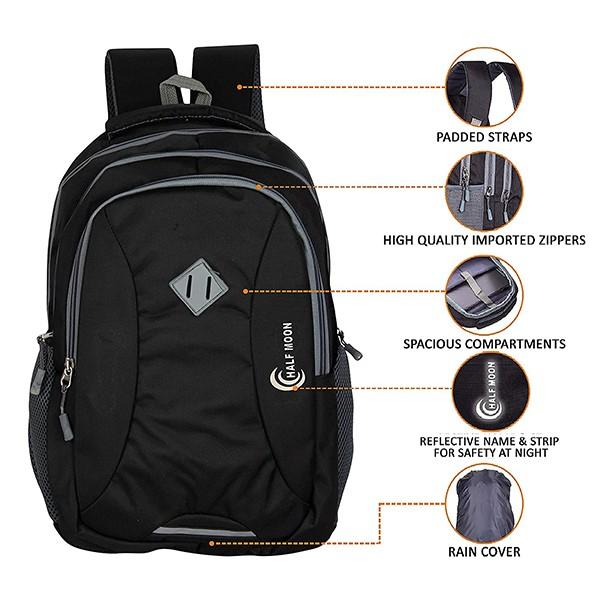 Black Customized 35L Casual Water Resistant 15.6 inch Laptop Bag/Backpack with Rain Cover
