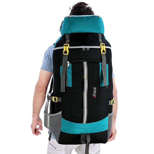 Black And Sky Blue Customized Waterproof Outdoor Sports Backpack (65 Litre)