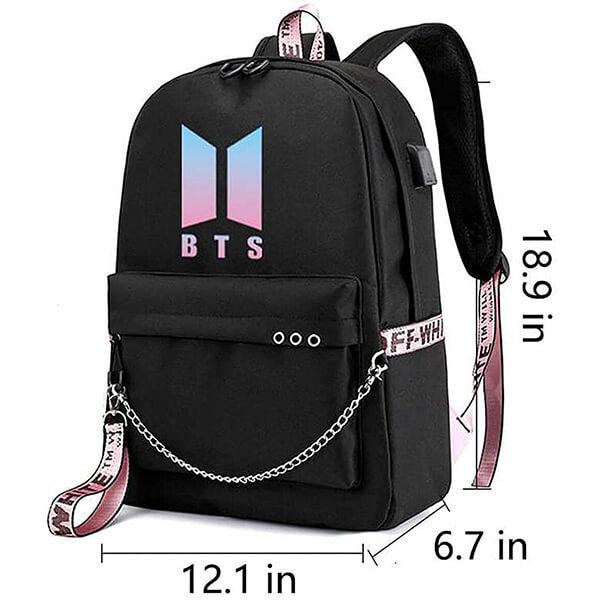 Black Customized BTS Travel Backpack with USB Charging Port