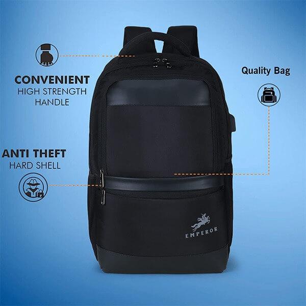 Black Customized Anti-Theft Backpack With USB Charging Port and Anti -Theft Back Pocket (Dimensions ‏35 cm x 23 cm x 4 cm)