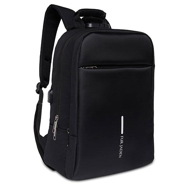 Black Customized Anti Theft Number Lock Backpack with 15.6 Inch Laptop Compartment, USB Charging Port & Organizer Pocket