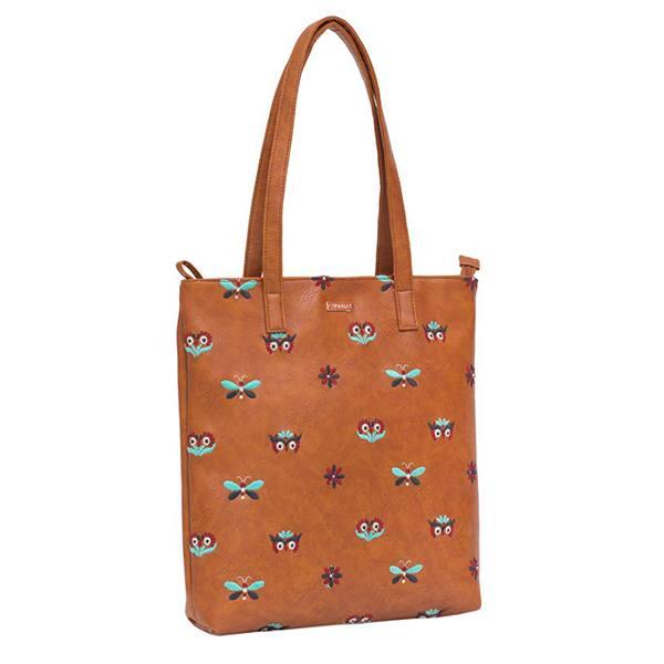 Brown Customized Owl Eyes Embroidered Tote Bag