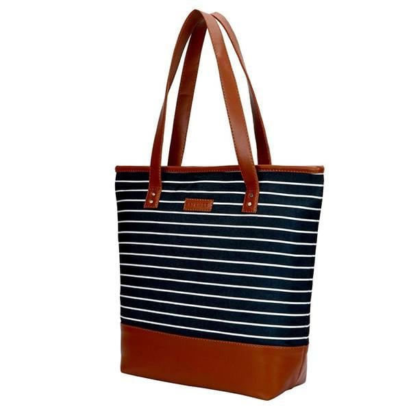 Blue Customized Women's Canvas Black Stripes Tote Bag